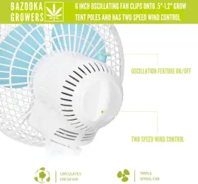 Bazooka Growers 445029912997 Oscillating 6 Inch Grow Tent Fan With Grip Clip Fits 0.5 -1.2 Poles W #2
