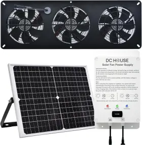 Dc House 810127137905 25w Solar Powered Exhaust Fan Kit With 12000mah Lithium Battery Greenhouse Attic