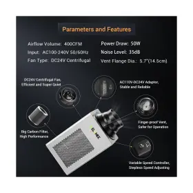 Dlm-gtv6 Delumee 6 Inch 400cfm Grow Tent Inline Fan With Speed Controller Super Quiet Compact #2