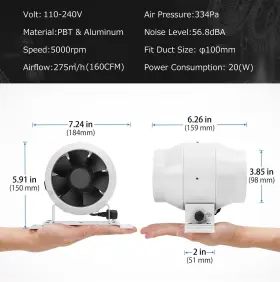 Dt-us-100 Ducturbo 4 Inch Inline Duct Fans 160 Cfm Ventilation Exhaust Fan Ideal For Indoor Hea #2