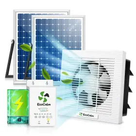 Ecocalm Kp-sefs8 8 Inch Solar Exhaust Fan With Battery And Adjustable Thermostat Shutter Ventilat