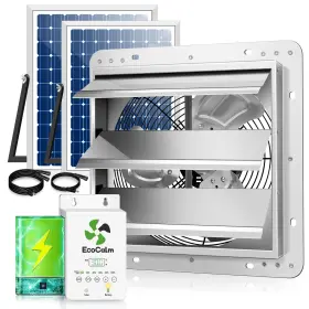 Ecocalm Sef2504 14 Inch Solar Exhaust Fan For Greenhouse With Battery And Adjustable Thermostat