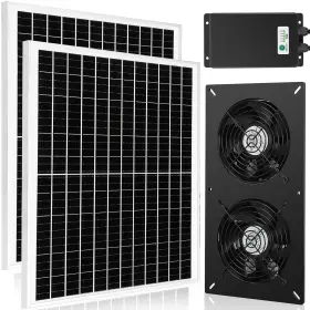 Fanspex 676327112926 Solar 2 Fan Kit With 66.6 Wh Battery Backup 50w Panel Powered Recharge