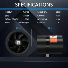 Tmk150 Ficbxra 6 Inch Inline Duct Fan With Speed Controller - Ec Motor Ventilation Exhaust F #3