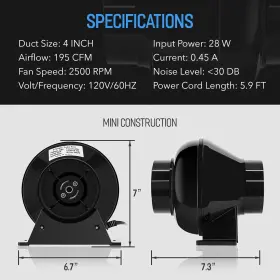 Healsmart 840166297025 4 Inch 195 Cfm Exhaust Inline Duct Vent Booster Blower With Variable Indoor Grow #2