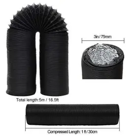 Hcus-ducthose-3in-bk-200818 Holdware 3inch Flexible Ducting Hose 16.5 Feet Black Aluminum Dryer Black- #2