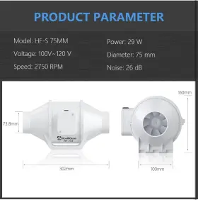 Hon&guan 767550215499 Duct Fan High Efficiency Inline Mixed Flow Ventilation System 3 Inch #2