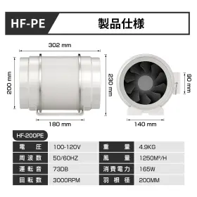 Hf-200pe Hon&guan And 8 Inch 735 Cfm Inline Exhaust Fan