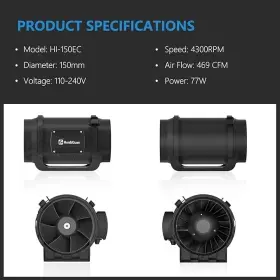 Hi-150ec Hon&guan Inline Duct Fan 469 Cfm 6 Inch With Variable Speed Controll #2
