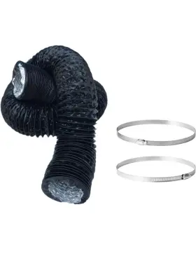 Hongville 719034330365 25ft. 6 Inch Black Air Ducting For Ventilation With 2pc Adjustable Clamps