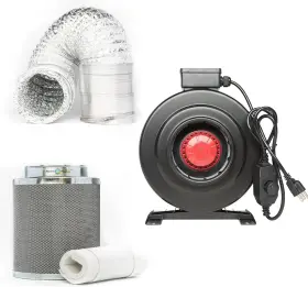 Hydroplanet 313026084085 4-inch Cfm 210 Inline Fan With Built-in Speed Controller Carbon Filter And 25-f