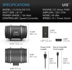 Ai-cls10 Infinity Ac Cloudline Pro S10 Quiet 10 Inch Inline Duct Fan