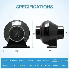 Ipower 198401003635 4 Inch 230 Cfm Inline Duct Ventilation Fan With 8 Feet Ducting Hvac Fo #2