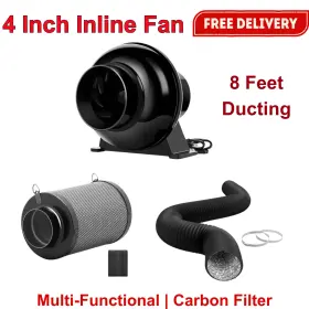 Ipower 840166203316 4 Inch 195 Cfm Inline Fan Air Carbon Filter 8 Feet Ducting For Grow Ventilation