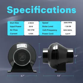 Ipower 840166224830 4 Inch 195 Cfm Duct Inline Ventilation Fan Air Circulation Vent Blower #3