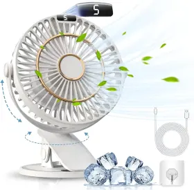 Jumgreen 718457982922 5 Speeds Clip On Fan Rechargeable - Mini Usb Portable Desk With Led