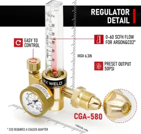 Rx Weld 191arcombo Argon Regulator Flow Meter Gas Gauge For Mig Tig With #2