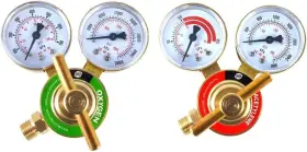 S A 703856606685 - Oxygen And Acetylene Regulators Welding Gas Gauges Pair Rear Bronze