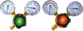 S A 703856606715 - Oxygen And Propane Regulators Welding Gas Gauges Pair Rear Bronze
