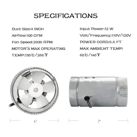 Sunstream 445032294288 4 Inch Inline Duct Booster Fan 105 Cfm Ventilation Hvac E #2