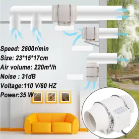 Hf-100p Tbvechi 4 Inch Inline Duct Fan 35w 220cfm Ventilation Exhaust Blower Fans Quiet Copper Motor