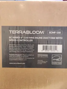 Ecmf-150 Terrabloom 858355007454 Quiet 6 Inch Inline Duct Fan With 0-100% Variable Speed Control