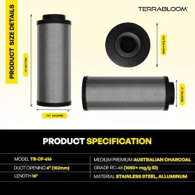 Tb-cf-616 Terrabloom Activated Charcoal Carbon Filter 6 Inch X 16 Up To 400 Cfm Premium Grow Tent O #2