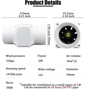 Ttiiloe 744110814125 Inline Duct Fan 2 Inch 50mm Ventilation Exhaust Booster 62 Cfm Quiet Filter #3