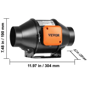 Vevor 445000216236 Inline Duct Fan With Temperature And Humidity Controller For Home Ventilation