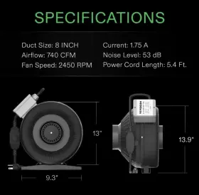 306101s Vivosun Inline Fan 8 Inch 740cfm Duct Ventilation Exhaust Variable Speed Control #3