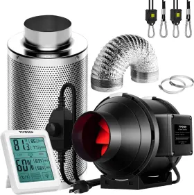 Vivosun 313104274292 4 Inch Carbon Filter And 8 Feet Of Ducting Temperature Humidity Monitor For Gr