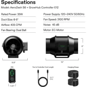 Vivosun 765133609789 Aerozesh S6 6 Inch 405 Cfm Inline Duct Fan With E12 Speed Controller #3