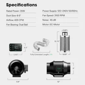 E42a Vivosun 765150584397 Aerozesh S6 6 Inch Inline Duct Fan With Growhub Controller Carbon Filter 8 #2