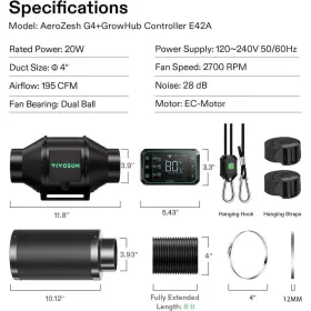 E42a Vivosun 768553846352 Aerozesh G4 4 Inch Inline Duct Fan Kit With Growhub Controller Black Carbon #2