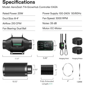 E42a Vivosun 768553846406 Aerozesh T4 4 Inch Inline Duct Fan With Growhub Controller Black And #2 E42a Vivosun 768553846406 Aerozesh T4 4 Inch Inline Duct Fan With Growhub Controller Black And #2