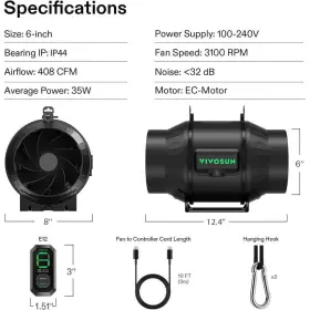 Vivosun 768553848370 Aerozesh T6 408 Cfm Inline Duct Fan With E12 Speed Controller #2