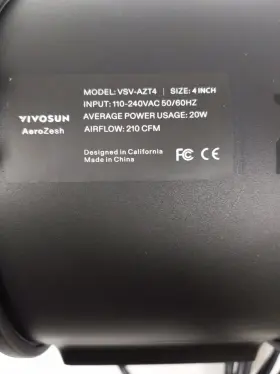 Vsv-azt4 Vivosun Aerozesh T4 - 210cfm Inline Duct Fan With E12 Speed Controller Black #3
