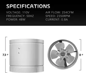 Yssoa 726084119963 8 Inch Inline Booster Duct Fan With Speed Controller Hvac Exhaust Ventila #2