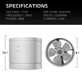 Yssoa 840166296905 8 Inch Inline Booster Duct Fan With Speed Controller Hvac Exhaust Vent #2