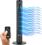 38" Bladeless Tower Fan With Remote, Speeds, 12H Timer, Ultra-quiet Black. Fixed Price $116.99.