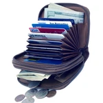 Brown 2 Zipper Accordion Credit Card Leather Wallet Fan Open Id Holder Organizer. Fixed Price $17.60.