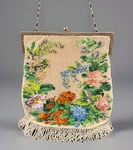 Antique 1900S Micro Beaded Bag Bright Garden Floral W Fringe & Original Box 11". Fixed Price $191.25.