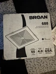 Broan 688 Ceiling And Wall Mount Fan 50 Cfm 4.0 Sones White Plastic Grille. Fixed Price $47.00.